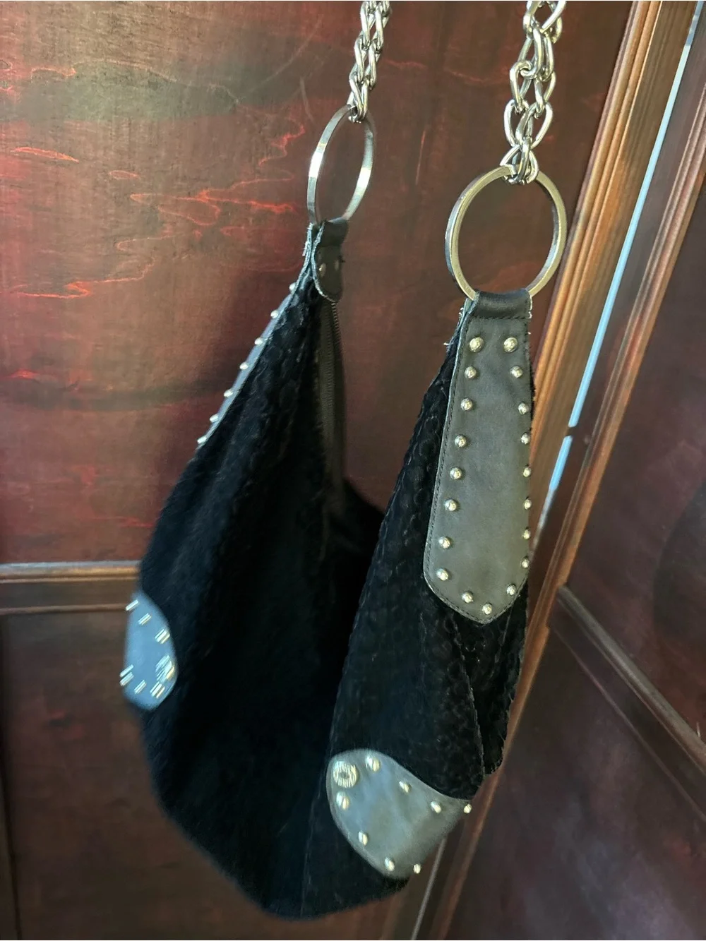 XOXO Black Hobo Bag with Stud Accents velvet feel - vintage Y2K